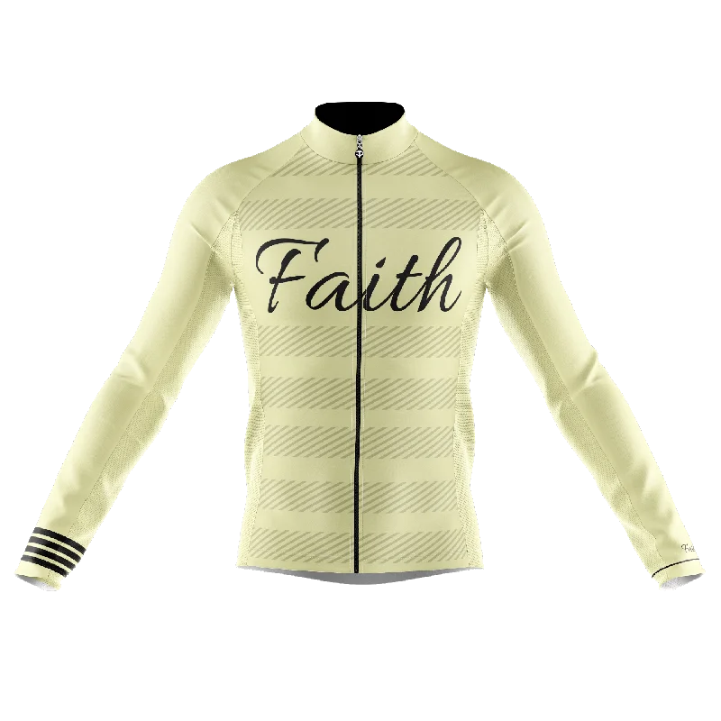 Faith Cream Color Long Sleeve Cycling Jersey Textured Jersey Blouse