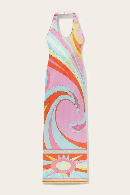 Cigni-Print Long Dress Boatneck Modish Everyday