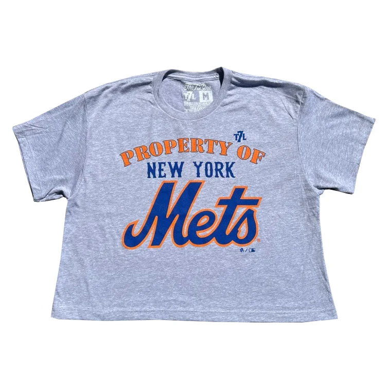 Property Of New York Mets |  Ladies Crop Top Wool Fabric Cashmere Fabric Tweed Fabric
