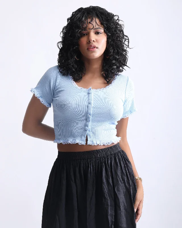 RIBBED LACED CROP TOP Chenille Blend Fleece Blend Nylon Blend
