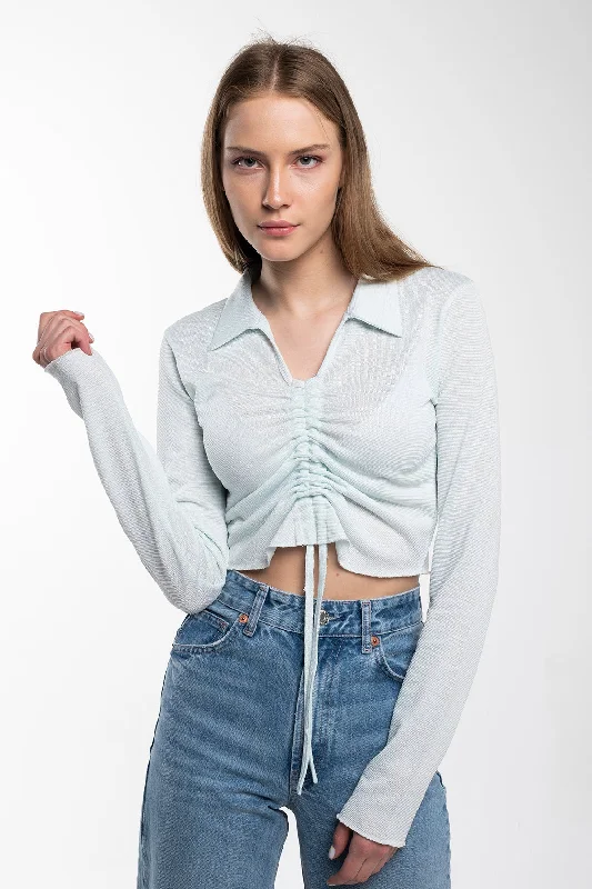 Adjustable Crop Top Blouse Mesh Blend Leather Blend Suede Blend