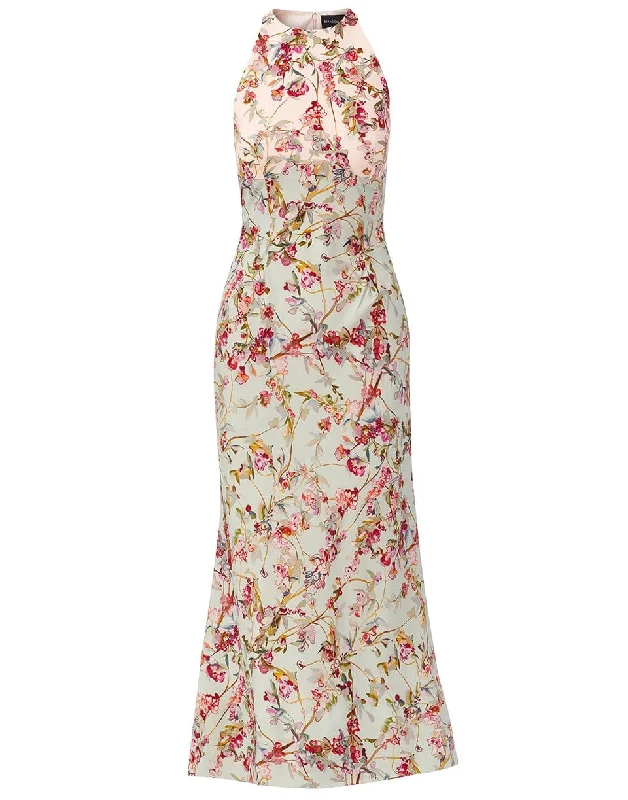 Floral Bi-Print Halter Dress Pencil Office Professional