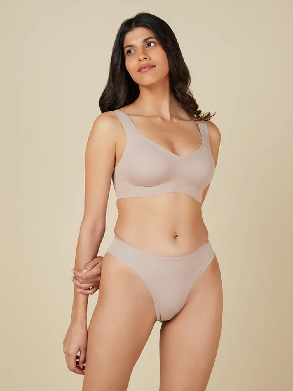 Wunderlove Taupe Invisible Crop Top Zippered Buttoned Snapped