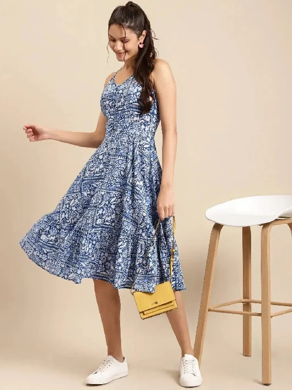 Strappy flared dress in Blue Print Tunics Chic elegant