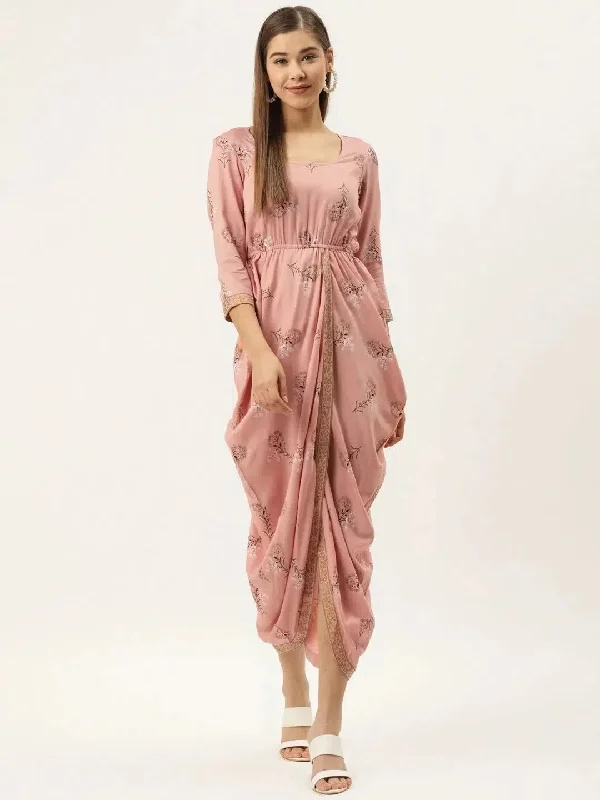 Overlap side cowl dress in dusty pink Tunics Luxurious high-end