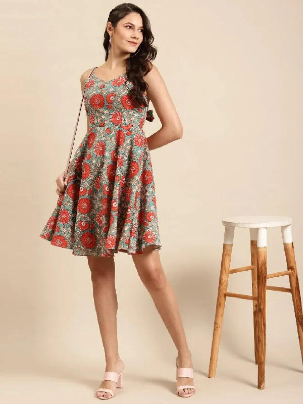 Printed Back Tie Skater Dress Halter Neckline Beach