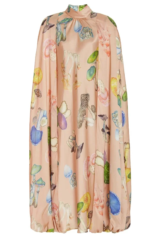 Mushroom Silk Cape Dress A-Line Day Work
