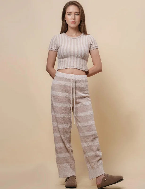 Ladies Striped Crop Top and Pants Sets SKST476 Seamless Knitted Crochet