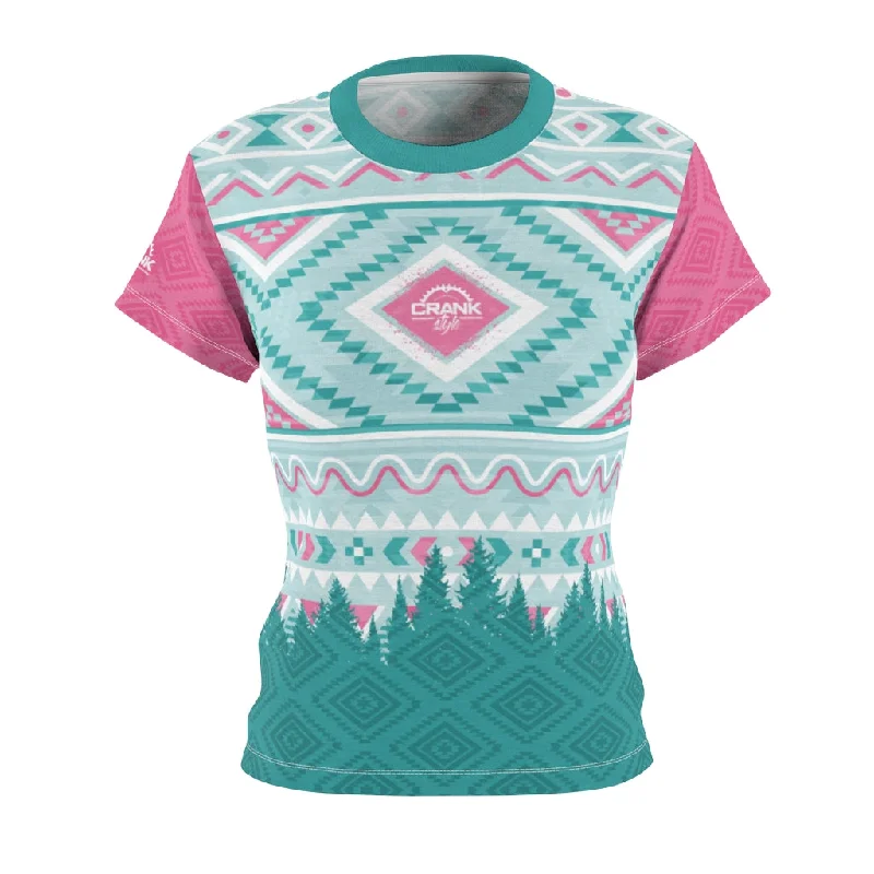 Ladies Pink & Teal Aztec Style MTB Jersey One Shoulder Jersey Shirt