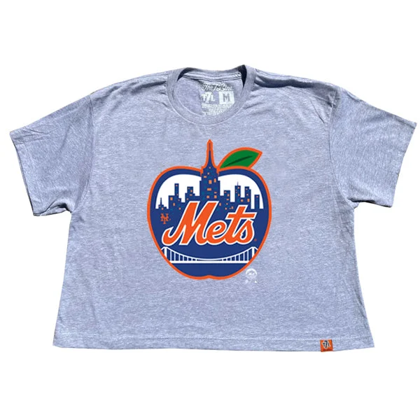 METS APPLE | Ladies Crop Top (Grey) Notch Collar Peter Pan Collar Cowl Neck