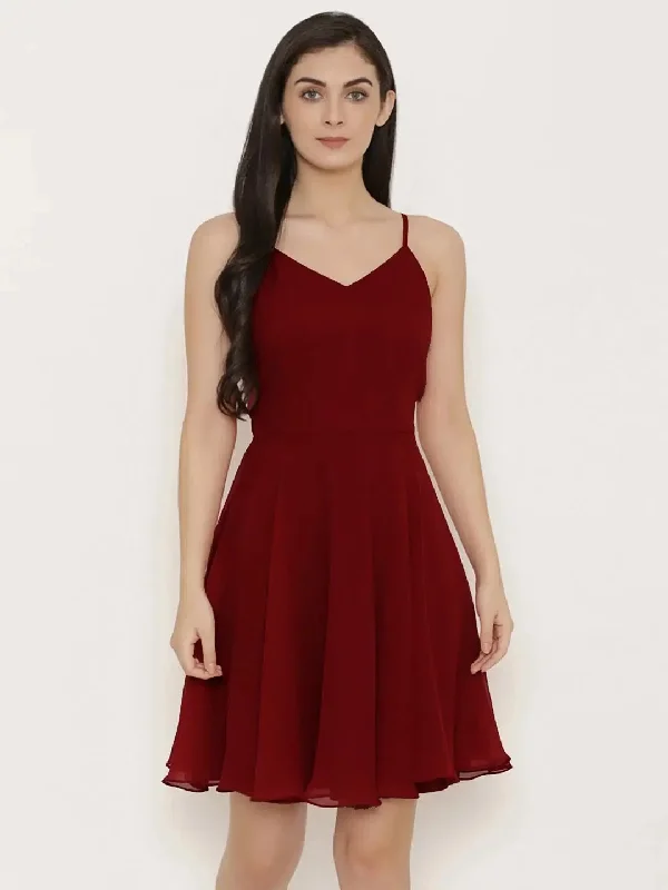 Back knot short skater Dress in Maroon Tunics Cozy soft