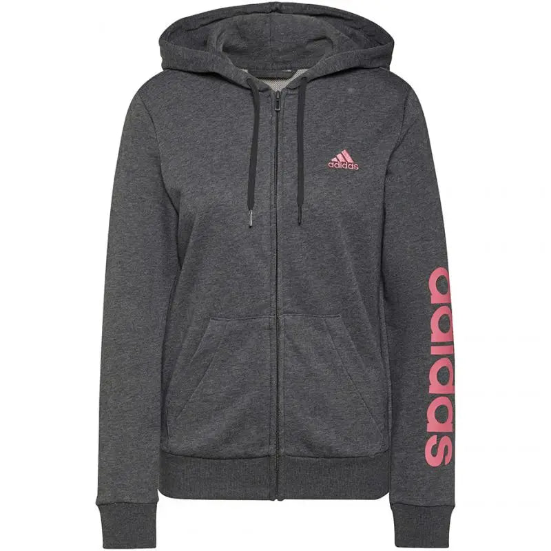 Adidas Women's Essentials Logo Gray Zip Hoodie Sweatshirt with Drawstring Hood and Kangaroo Pockets Hoodie with Tied Waist Feminine Flattering
