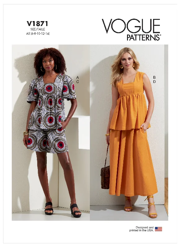 Vogue Pattern V1871 Misses Top Short Skirt silk skirt lustrous