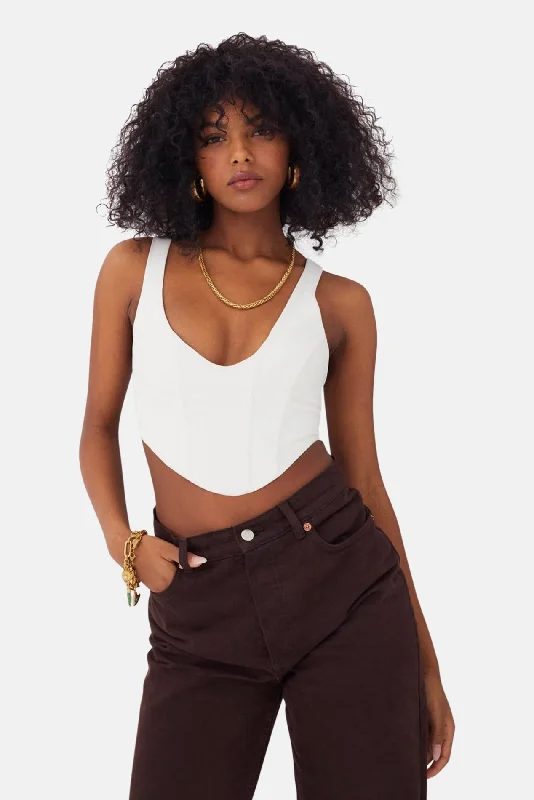 Nomi Crop Top Ivory Zippered Front Buttoned Front Snap Front