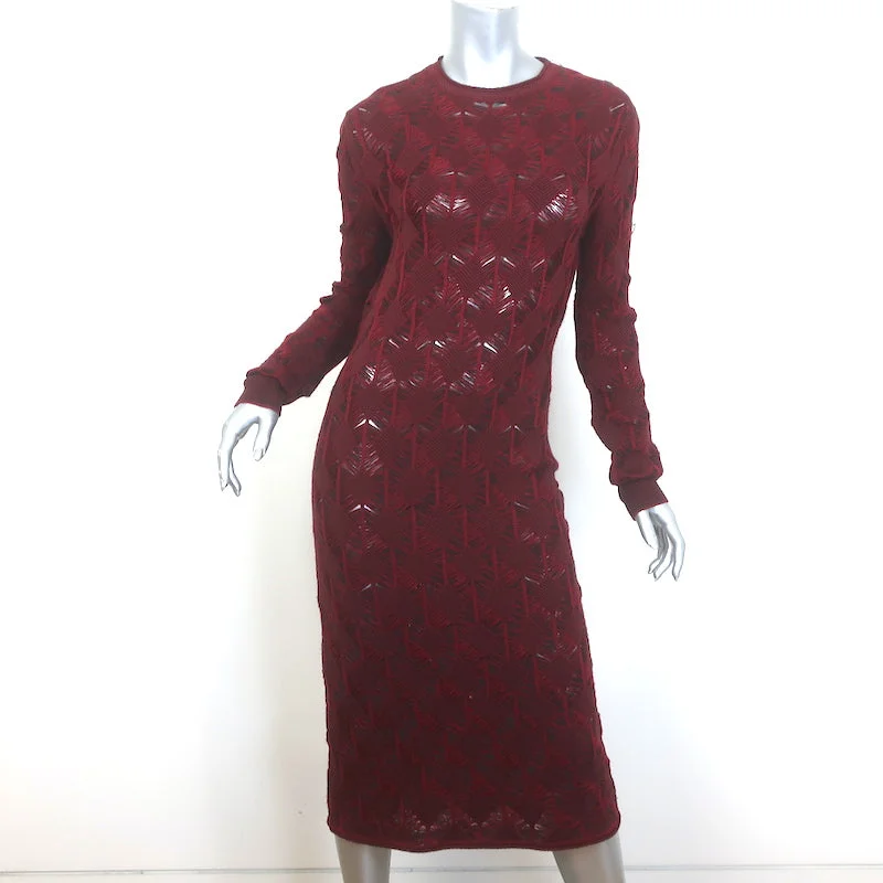 Thakoon Long Sleeve Midi Sweater Dress Burgundy Wool Knit Size Medium Elasticated Padded Insulated