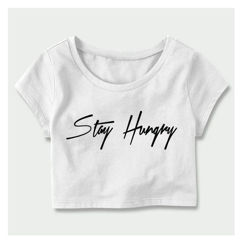 Stay Hungry Crop Top W/B Mesh Fabric Canvas Fabric Denim Fabric