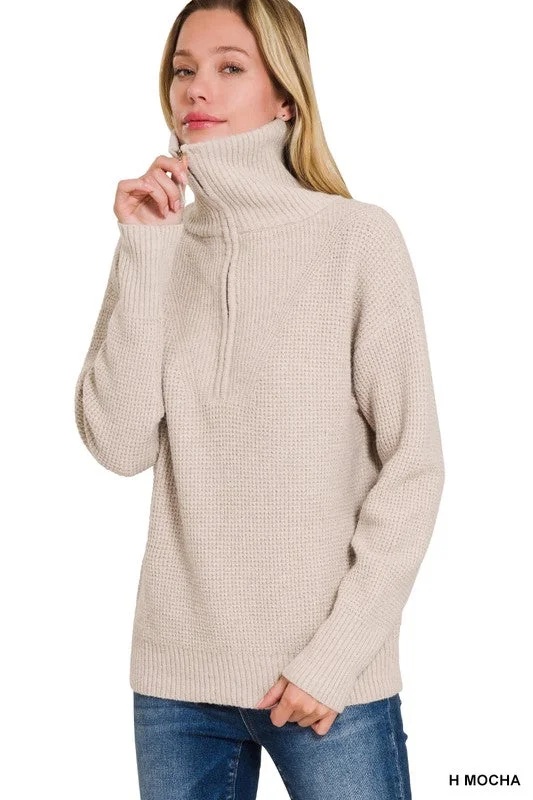 Zip It Up High Collar Heather Mocha Sweater Thin Thick Dense