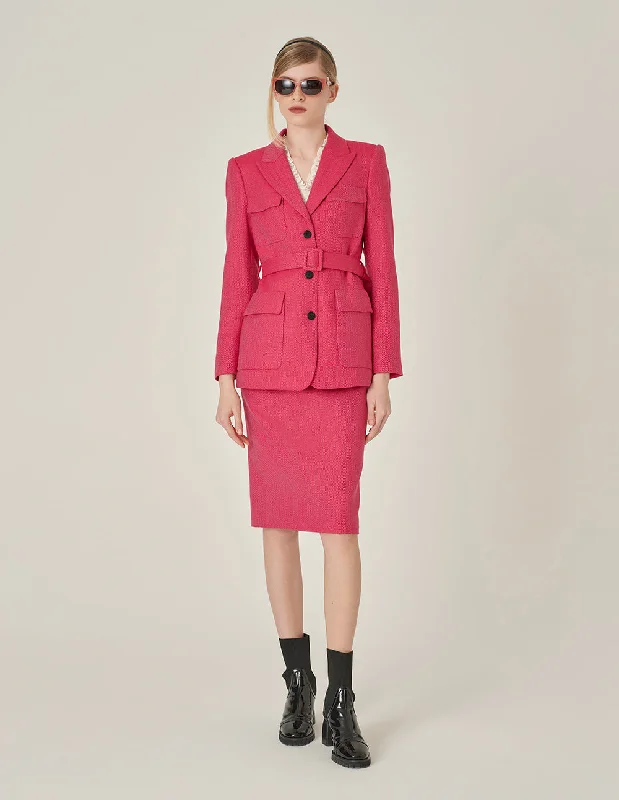 MARYLING Red Herringbone Single-Breasted Wool Jacket Print Jacket Jacquard Jacket Embroidered Jacket