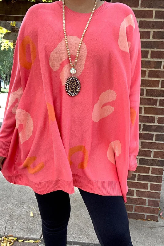 MY13390 Coral leopard patterns long sleeve sweaters,loose fitting Jersey Fabric Tulle Fabric Batik Fabric