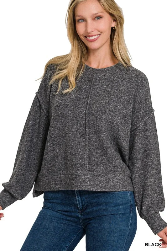 Patchability Brushed Black Hi Low Hem Sweater Cashmere Blend Cotton Blend Poly Blend