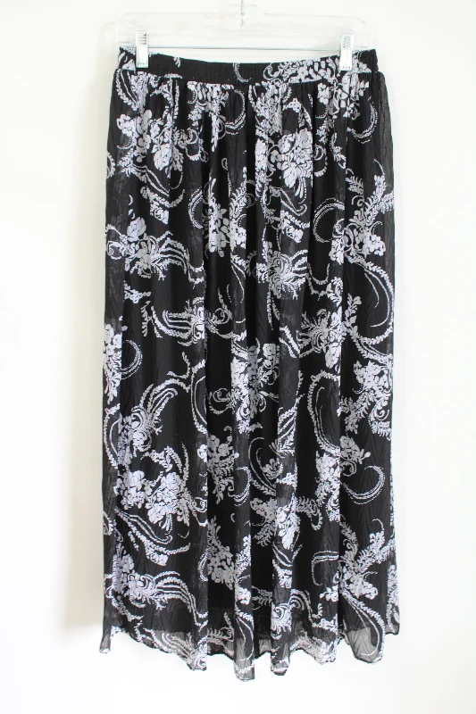 Christopher & Banks Black White Chiffon Skirt | S linen skirt natural