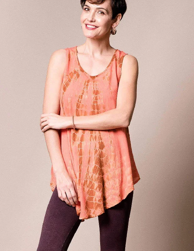 Tie-Dye Swing Tank - Coral rhinestone tank top