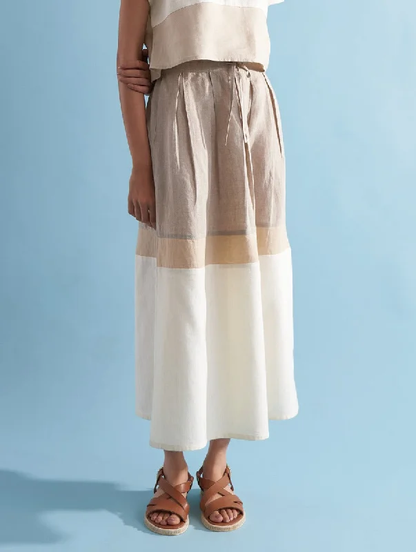 Iku Color-Blocked Skirt - Dawn linen skirt natural