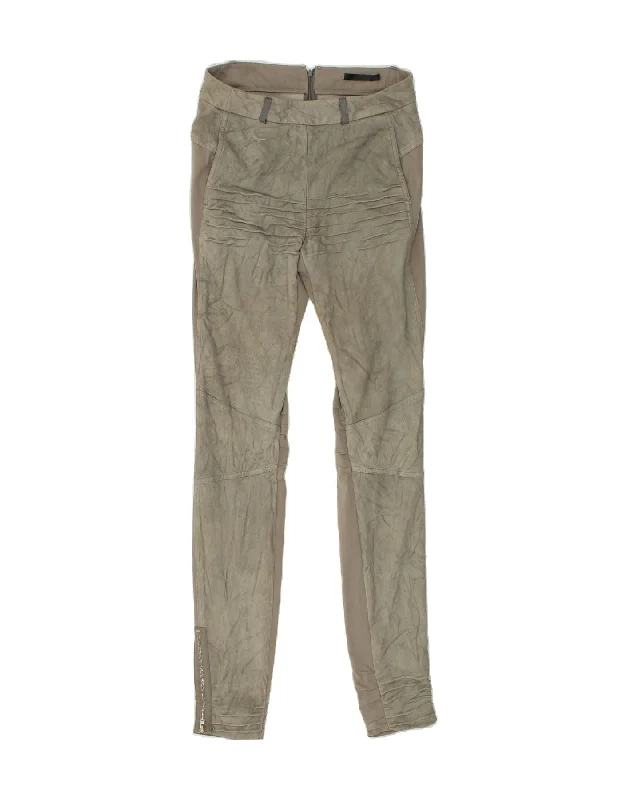 DONNA KARAN Womens Skinny Leather Trousers UK 6 XS W28 L32 Beige Leather Trousers Gym Athletic