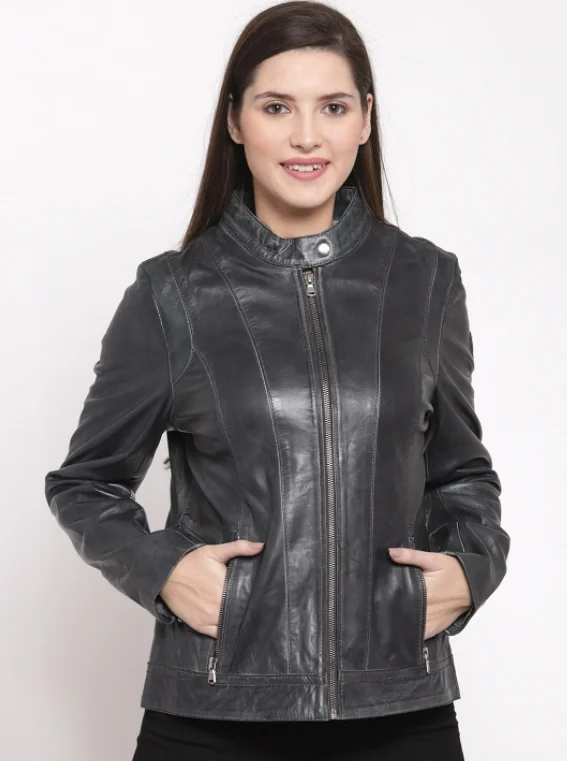 Teakwood Genuine Leathers Women`s Jacket (Grey) Satin Jacket Silk Jacket Chiffon Jacket