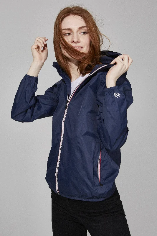 Women's Navy Full Zip Packable Rain Jacket and Windbreaker Cotton Jacket Linen Jacket Terry Jacket