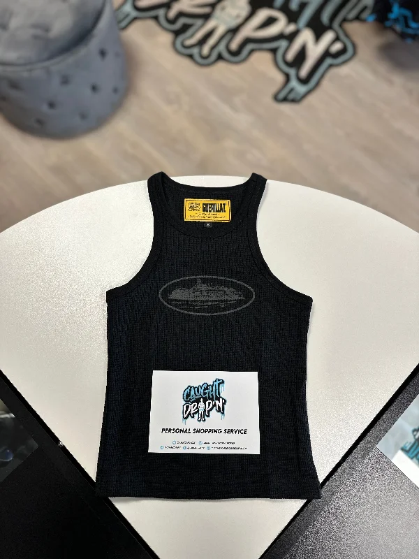 Women’s Corteiz Alcatraz Tank Top Triple Black mesh tank top