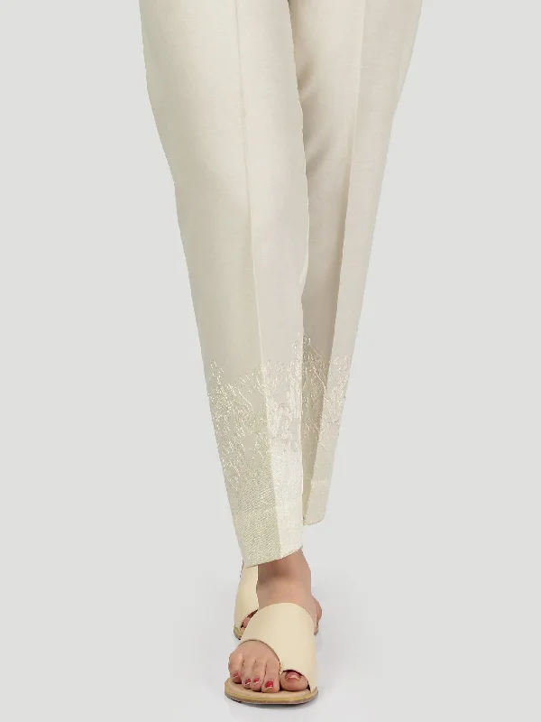 Embroidered Winter Cotton Trouser High Waist Slim Fit Ankle Length