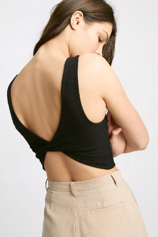 Hayley Twist Back Crop Top Welt Pockets Slit Pockets Flap Pockets