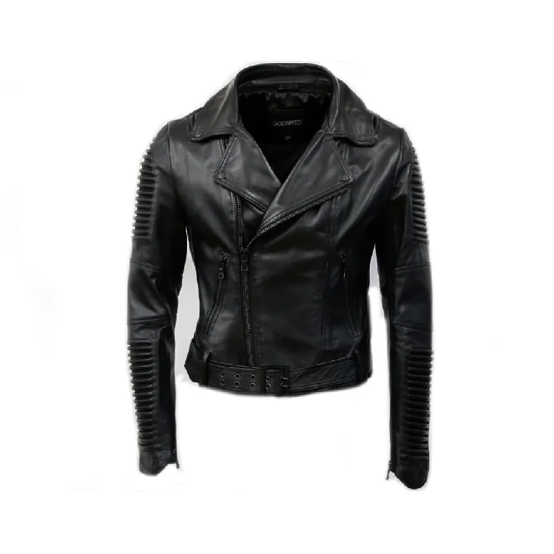 Women Moto Jacket ( Triple Black ) Satin Fabric Silk Fabric Chiffon Fabric