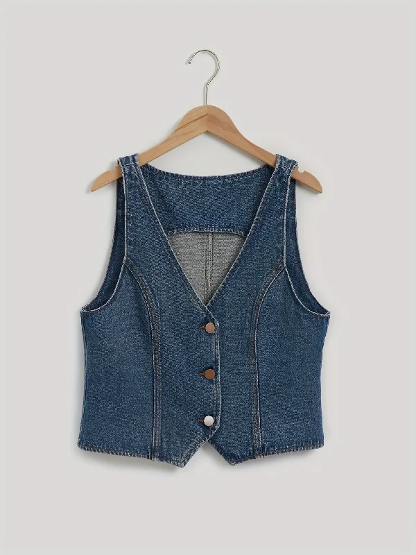 Women's Denim Vest, Sexy V-Neck Sleeveless Jean Waistcoat, Fashion Crop Top, Casual Summer Vest Layered Multi-layer Single Layer