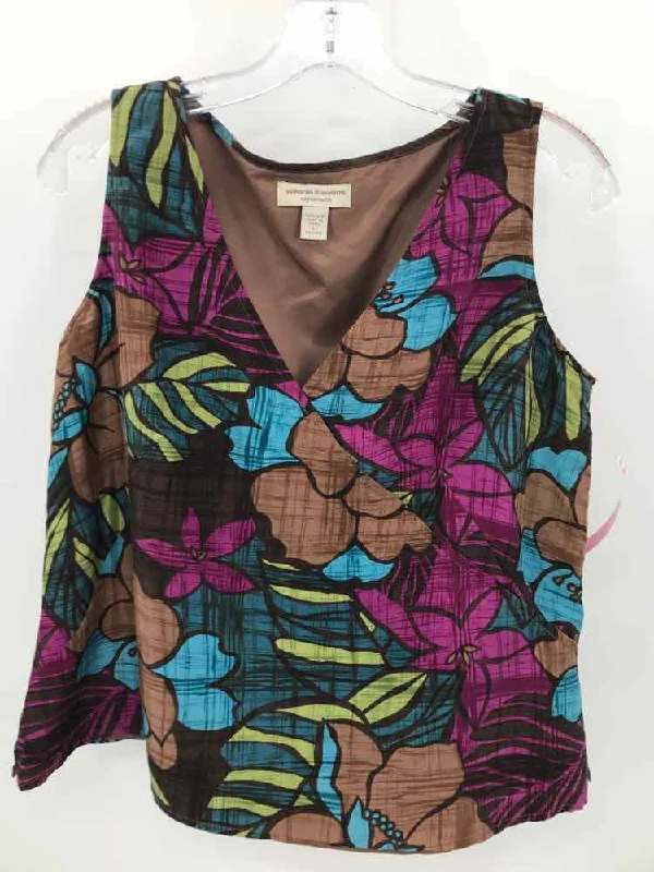 Pre-Owned Valerie Stevens Brown Size Large Floral Tank Top adorable tank top