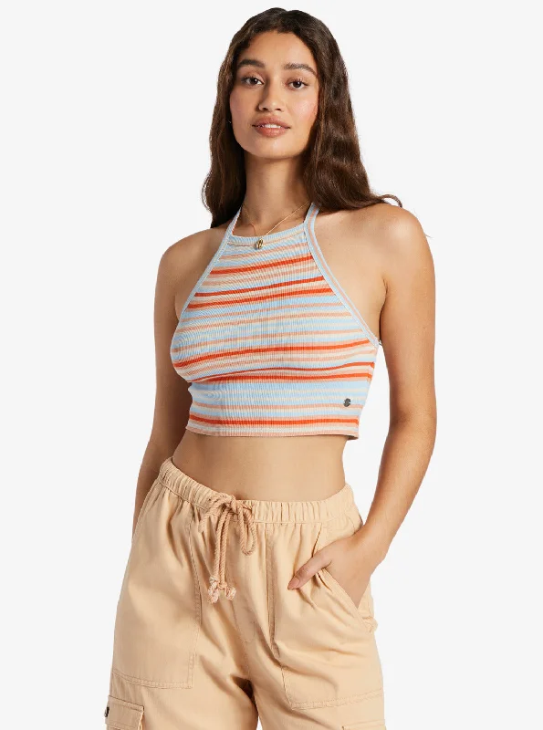 Beach Cruiser Crop Top - Warm Sunset Stripe Wool Fabric Cashmere Fabric Tweed Fabric