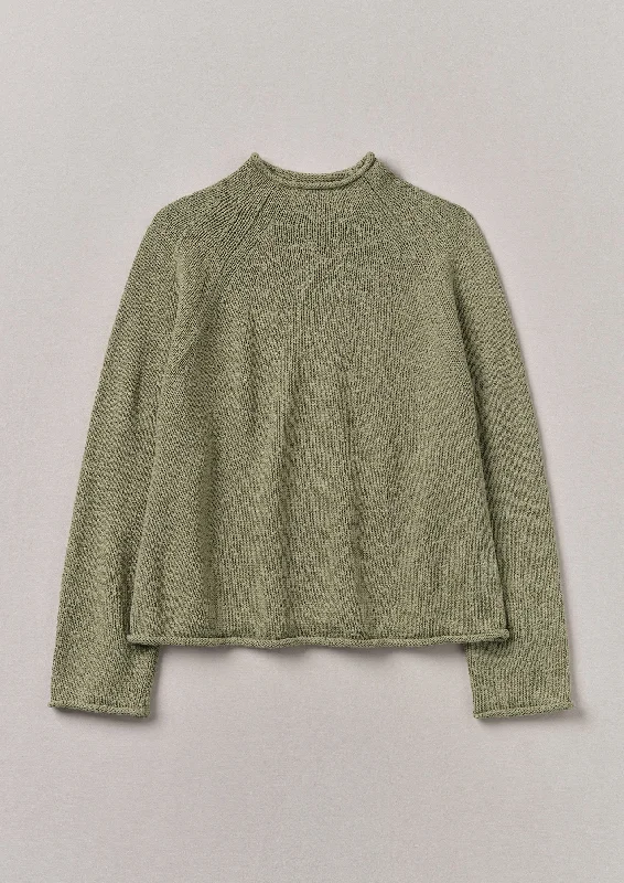 Organic Cotton Linen Easy Sweater | Sage Notch Collar Peter Pan Collar Cowl Neck