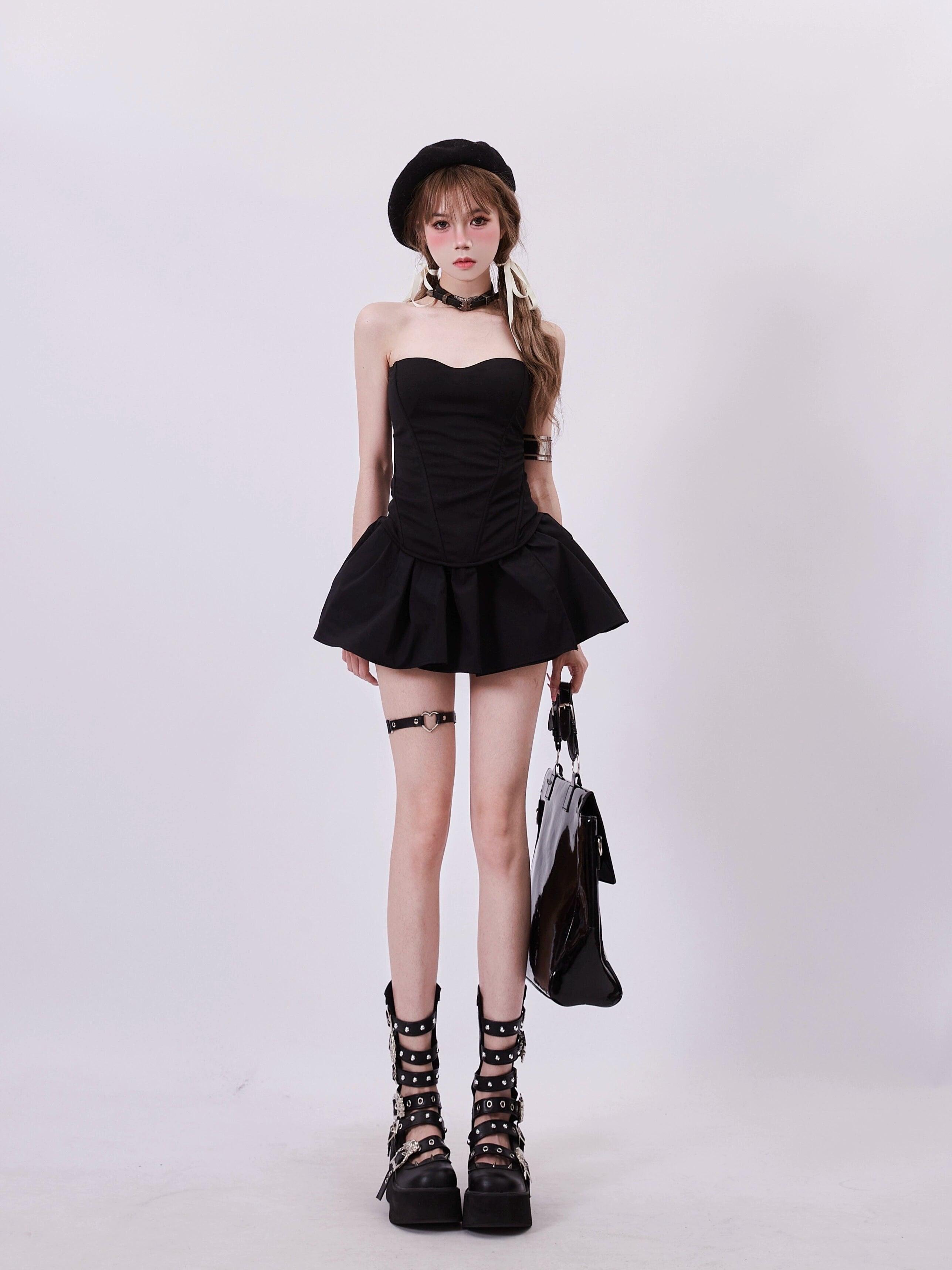 Rayohopp High-Waisted Flared Mini Skirt - Solid Black Skater Style With Elastic Waistband linen skirt relaxed