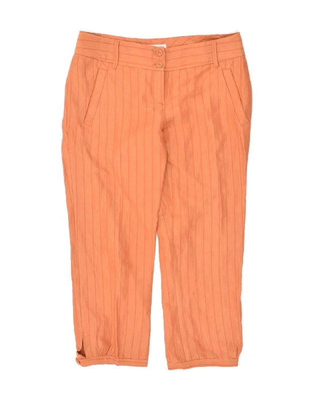 MASSIMO DUTTI Womens Tapered Capri Trousers W30 L23  Orange Striped Linen Cropped Trousers Casual Linen