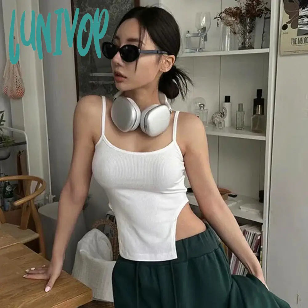 Lunivop Spaghetti Strap Tank Top Sexy Backless Bandage Skinny Crop Tops 2024 Summer Elegant Lace Up Party Streetwear Women Cami Striped Floral Plaid