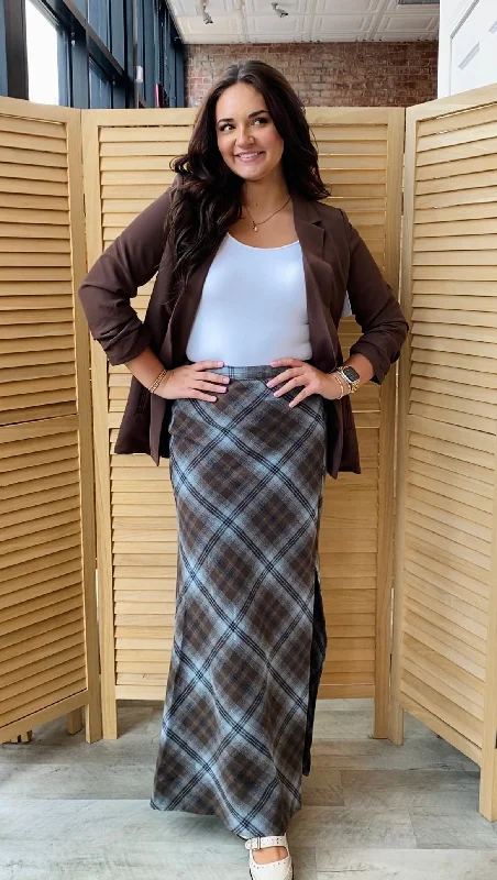 A Trip Downtown Maxi Skirt | Brown Multi silk skirt lustrous