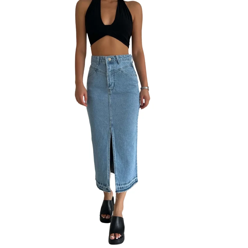 777 PLUS DENIM - Front Slit Denim Skirt modal blend skirt