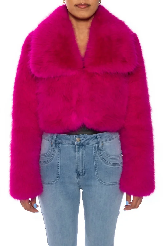 Faux Fur Jacket In Hot Pink Oversized Jacket Tailored Jacket Straight Jacket