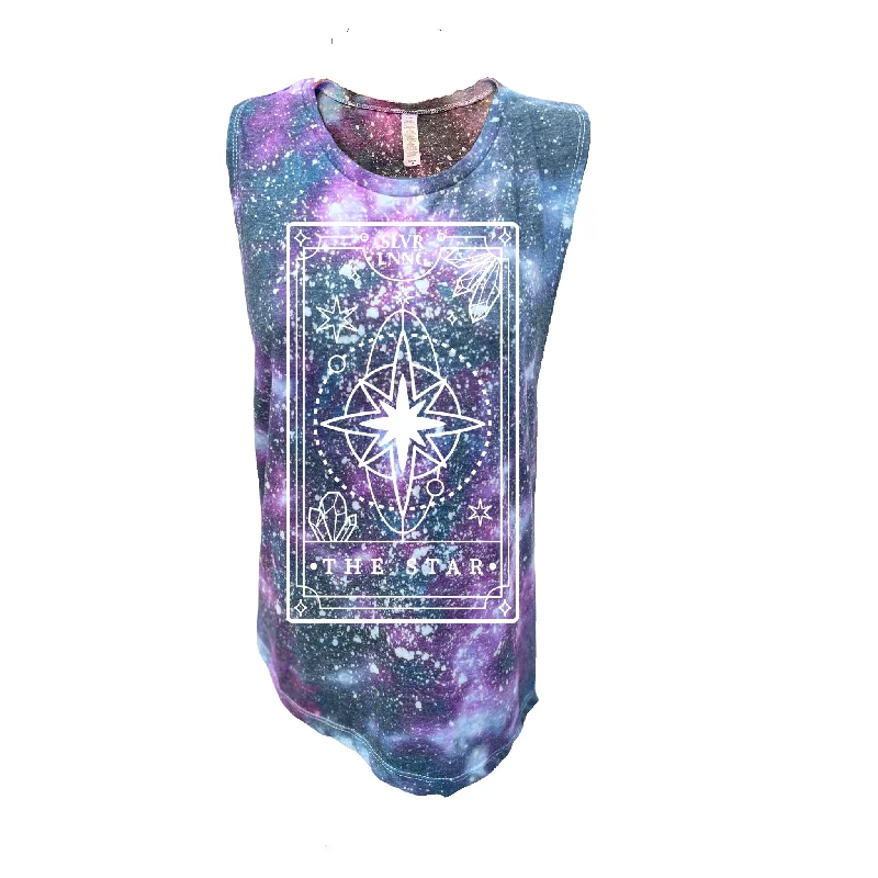 The Star Tarot Card Tie-dye Ladies Muscle Tank Infused with clear quartz cotton tank top