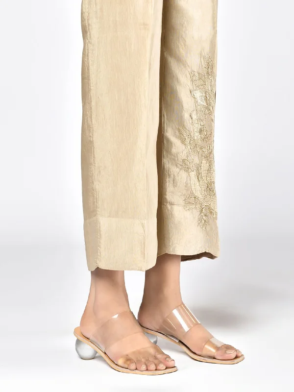 Embroidered Raw Silk Trousers Trousers Low Rise Relaxed