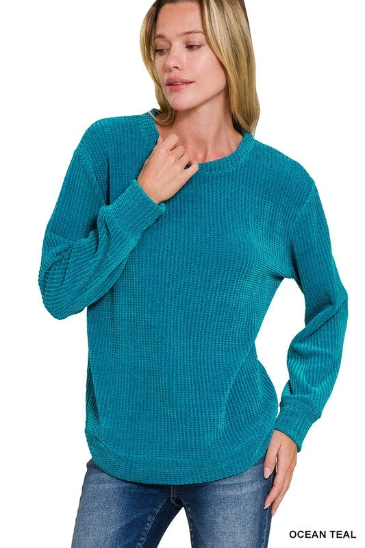 Its Over My Head Ocean Teal Chenille Waffle Sweater Casual Formal Business