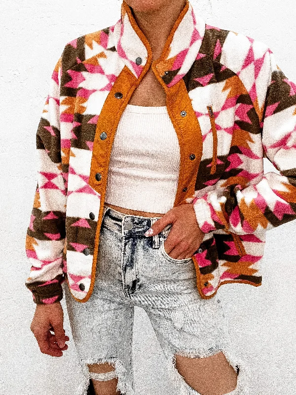 Pop of Pink Western Aztec Fleece Snap Button Jacket Lace Jacket Ribbed Jacket Sequined Jacket