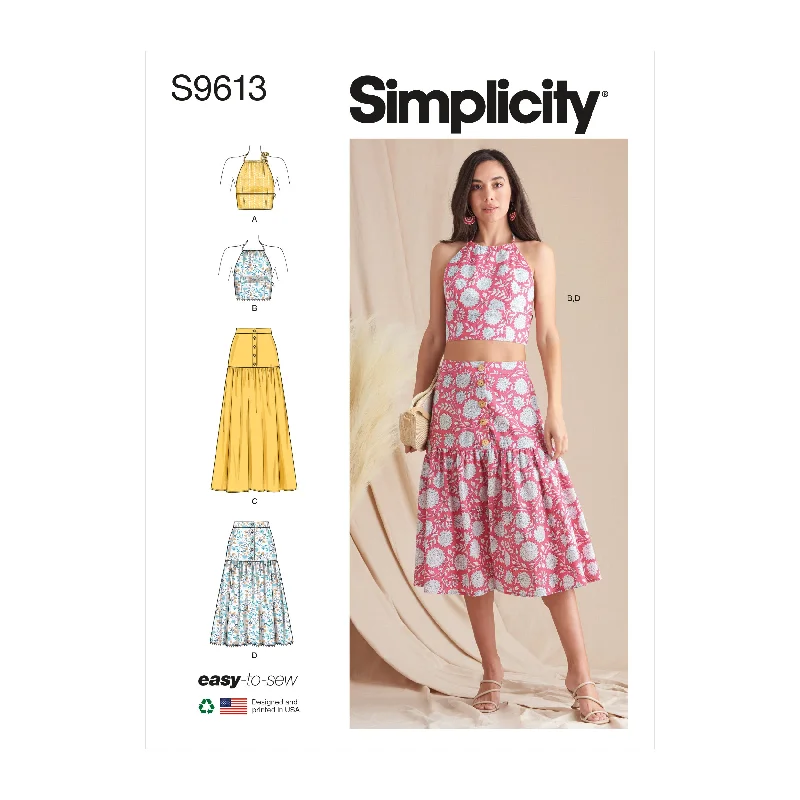 Simplicity Pattern SS9613 Misses' Top and Skirts satin skirt smooth