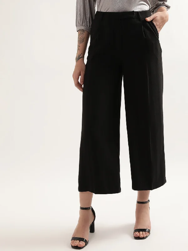 Centre Stage Women Black Solid Flared Trouser Trousers Modern Contemporary